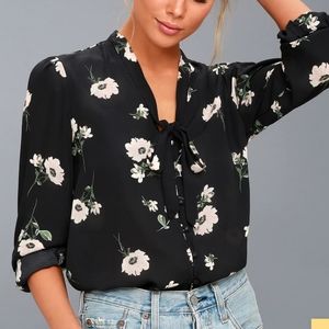 Lulus On the Spot Black Floral Print Button-Up Top